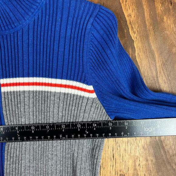 Eddie Bauer Womens Sweater Blue Gray Cardigan Full Zip Colorblock Ribbed M - Picture 6 of 13